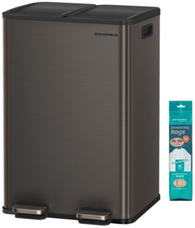 SONGMICS Mülleimer Küche, 2 x 30 Liter, 2 Fächer, Abfalleimer, Tretmülleimer, Küchenmülleimer mit Softclose-Deckel und Inneneimer, Stahl, inklusive 15 Müllbeutel,