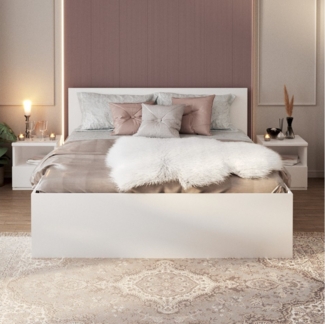 FDM Stauraumbett Bett Stauraumbett PANAMA SP Bettgestell 140x200 & weitere Größen (verfügbar 90x200 120x200 140x200 160x200 180x200cm, Bettrahmen, Bett, mit großen Kopfteil, mit Bettkasten zum aufklappen), mit/ohne Matratze