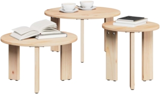 Couchtisch, Sofatisch 3 pcs Natur Massivholz Kiefer