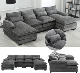 LVHOM Loungesofa 261x134x82 cm, frei Kombination, 4-6 Personen, inkl. 4 Polster als Geschenk, Polsterecke/Relaxliege/Chaiselongue/Big-Sofa, Modernes 4-Sitzer-Sofa, Max. 6 Personen, U-förmiges Sofa, luxuriösem Chenille-Stoff