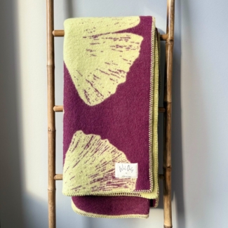 WoolOnly Wendedecke Wolldecke Plaid aus Norwegischer Wolle 130x200 cm (Ginkgo Vintage Plum)