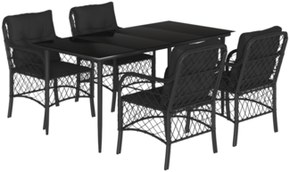 vidaXL 5-tlg. Garten-Essgruppe mit Kissen Schwarz Poly Rattan 3212099