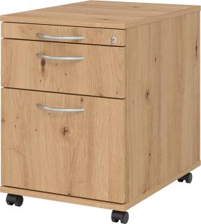 bümö Rollcontainer mit Hängeregistratur, Container abschließbar aus Holz in Asteiche - Rollwagen für's Büro mit Hängeregister als Schreibtisch Unterschrank od. Bürocontainer m. Bogengriffe, AC20-R-R-BM