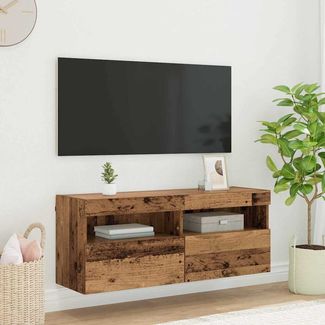 TV-Wandschrank, TV-Hängeboard Fernsehschrank mit LED Altholz 100 x 30 x 40 cm Holzwerkstoff