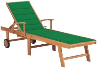 vidaXL Sonnenliege mit Auflage Grün Massivholz Teak 3063011