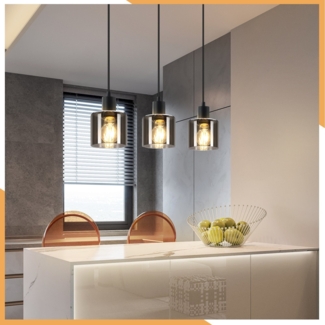 ZMH Schwarze Glas Pendelleuchte Diam. 68cm E27 Vintage 3 Flammig Esszimmerlampe Retro Industrielampe für Wohnzimmer Hotel Büro