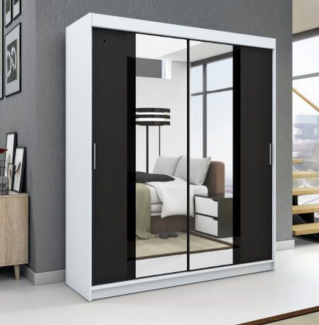 Schwebetrenschrank BRANI 2-trig Schrank 180 cm (mit Spiegel) Farbe: Wei ,schwarz