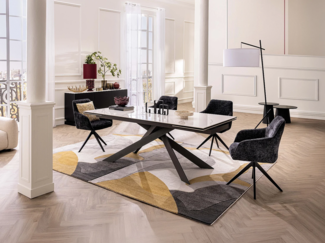 Vente-unique - Esstisch für 8 bis 12 Personen ausziehbar - Keramik, Sicherheitsglas & Metall - Marmor-Optik Weiß & Anthrazit - COREMA von Maison Céphy