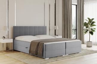 MEBLINI Boxspringbett CHANDON 140x200 cm mit Bettkasten – H3B/Grau Samt Polsterbett - Doppelbett mit Topper & Bonellfederkern-Matratze