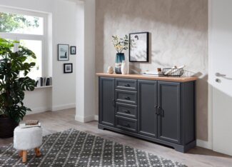 Stella Trading JASMIN Sideboard in Graphit, Artisan Eiche Optik - Kommode im Landhausstil mit Schubladen und viel Stauraum - 182 x 102 x 41 cm (B/H/T)