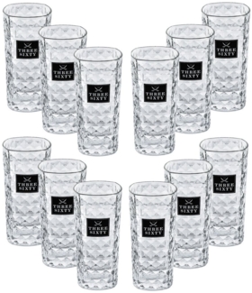 Three Sixty Vodka Glas Gläser-Set - 12x Longdrink-Gläser eckig