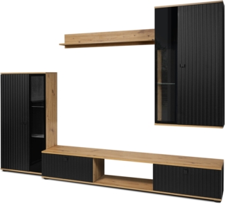 AX LIVING Hochwertige Wohnwände Formilo 240cm Eiche Artisan/Schwarz mit Lamellen