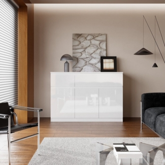 FUFU&GAGA Kommode Weiße Hochglanz-Kommode, Sideboard mit Schubladen, MDF, 3 Größen