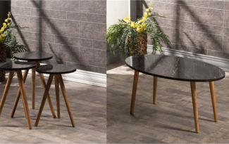 Couchtisch- und Satztisch-Set 50 x 90 x 42 cm Spanplatte/holz/pvc Marmor Dekor - schwarz 89321602 [en. casa]