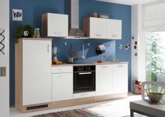 Küche AND Küchenblock Küchenzeile Komplettküche 270cm Singleküche Miniküche weiß