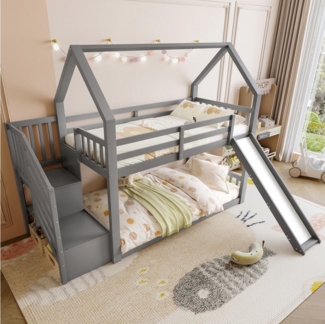 STILVORA Etagenbett 90x200 Kinderbett mit Rutsche,Hausbett mit Geländer,ohne matratze (mit Stauraumtreppe und Rutsche, mit Geländer), Ohne Matratze