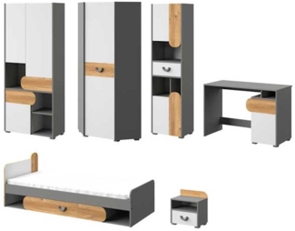 Jugendzimmer-Set komplett Carina 6-teilig graphit hell weiß Nash Eiche