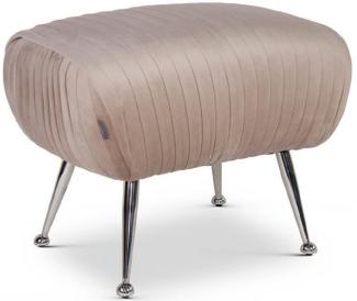 Casa Padrino Luxus Sitzhocker Champagnerfarben / Silber 57 x 45 x H. 46 cm - Samt Hocker mit Edelstahl Beinen - Luxus Möbel