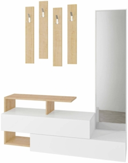 Dmora Eingangsmöbel Ascari, Moderner Eingang, Wandgarderobe, Multifunktions-Aufbewahrungskonsole, 137x35h55 cm, Weiß und Eiche
