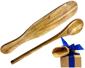 Olivenholz-erleben Kochlöffel Crêpes-Wender und Kochlöffel rund aus Olivenholz, Crêpes-Spatel und Kochlöffel aus Olivenholz sind schonend zu Pfannen