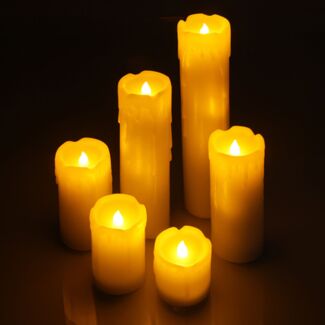 LED Kerzen 6er Set Echtwachs flammenlos flackernd Deko Stumpenkerze Batterie neu