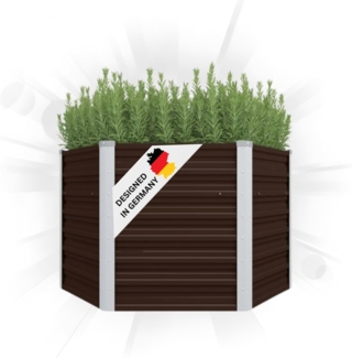 DELUKE® 6-eckiges Hochbeet für Garten NOA Braun 129x129x45cm Verzinkter Stahl Hochbeet Metall Gartenbeet Kräuterbeet Blumenbeet Beet hoch Frühbeet für Garten Gemüsebeet