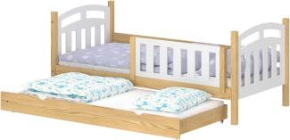 WNM Group Kinderbett Ausziehbar Suzie - aus Massivholz - Ausziehbett fr Mdchen und Jungen - Hohe Qualitt Bett mit Rausfallschutz fr Kinder 200x90 / 190x90 cm - Natrliche Kiefer