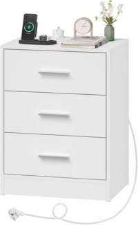 Woltu Nachttisch (1-St), mit Ladefunktion, Steckdose, 3 Schubladen, Modern