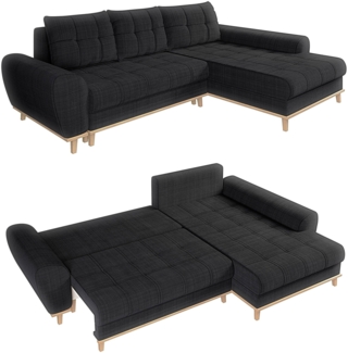 Ecksofa Scandi-Stil Schlafcouch Stauraum Ottomane RE Bouclé Chenille Anthrazit