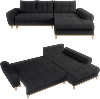 Ecksofa Scandi-Stil Schlafcouch Stauraum Ottomane RE Bouclé Chenille Anthrazit