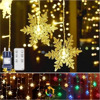 XERSEK LED Nachtlicht Warmweiß LED-Lichterkette Lichtervorhang Lichternetz Außen Outdoor, Fernbedienung, Timer, Dimmbar, 9M 360LEDs RGB Schneeflocke Weihnachts Beleuchtung IP44 10 Modi Wasserdicht Garten Party Deko, Strom