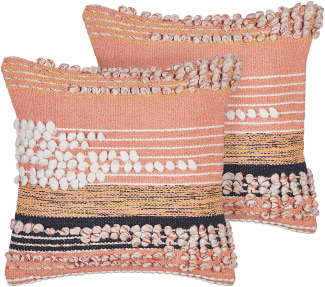 Kissen 2er Set DEUTZIA Bouclé 45 x 45 cm Streifen Orange