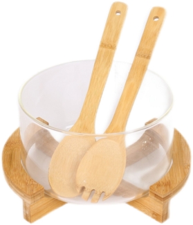 Schüssel Glasschüssel Salatschüssel mit Ständer Salatbesteck Cheffinger CF-BSB21
