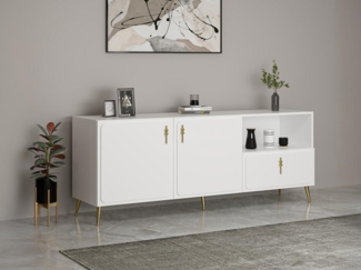 Vente-unique - Sideboard mit 2 Türen, 1 Schublade & 1 Regalfach - Weiß & Goldfarben - MAVELYA