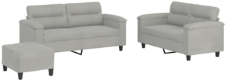 vidaXL 3-tlg. Sofagarnitur mit Kissen Hellgrau Mikrofasergewebe 3202321