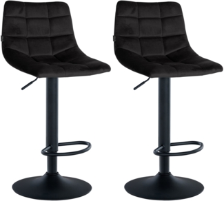 DELUKE® Barhocker 2er Set DUBAI - Schwarz, Samt, Schwarz Barhocker mit Lehne Barstuhl Tresenhocker Tresenstuhl Kneipenhocker Kneipenstuhl