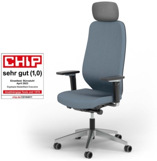 Ergotopia MasterBack Executive I Ergonomischer Bürostuhl I Inkl. Synchronmechanik I Verstellbarere Kopfstütze & 5fach-verstellbare Armlehnen I Blau