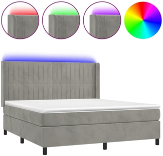 vidaXL Boxspringbett mit Matratze & LED Hellgrau 180x200 cm Samt 3139697
