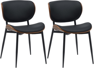 CLP 2er Set Esszimmerstuhl Enid mit Rückenlehne und Polsterung I Sessel,walnuss/schwarz Kunstleder