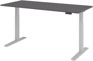 bümö elektrisch höhenverstellbarer Schreibtisch 180x80 cm in graphit, Gestell silber - Sitz & Stehschreibtisch mit Memoryfunktion, elektrischer Stehtisch & Gaming Tisch, XMKA-Serie, XMKA19-G-S