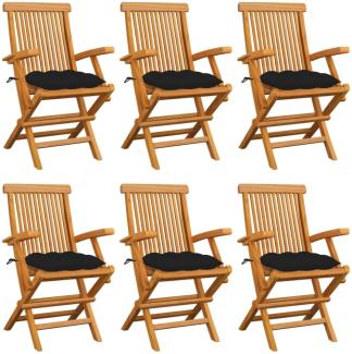 vidaXL Gartenstühle mit Schwarzen Kissen 6 Stk. Massivholz Teak 3062563