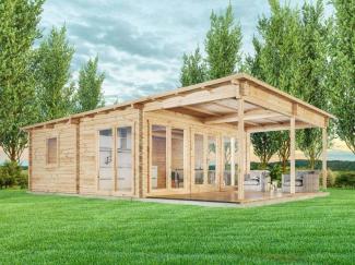 Alpholz Garten-und Freizeithaus Carroz-Modern 70 ISO Blockhaus aus Holz Holzhaus mit 70 mm Wandstärke inklusive Terrasse Blockbohlenhaus mit Montagematerial