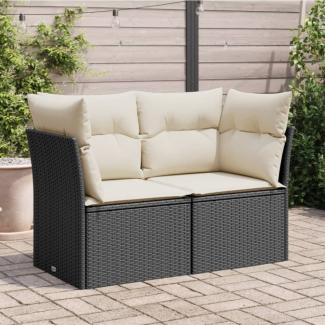 vidaXL Gartensofa mit Kissen 2-Sitzer Schwarz Poly Rattan 366013