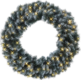 Star Trading 612-28 Weihnachtsdekoration KRANZ EDMONTON LED 80X0,064W Kunststoff, Stahl grün, weiss L:90cm B:16cm H:90cm IP44
