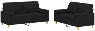 vidaXL 2-tlg. Sofagarnitur mit Kissen Schwarz Stoff 3201294