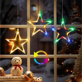 Elegear LED-Lichterkette 160cm Lichterkette für fenster Weihnachtsdeko, mit 8 Modi Timer Haken, 30-flammig, Warmweiß & bunt, Timer/Memory-Funktion 8 Modi, Batterie