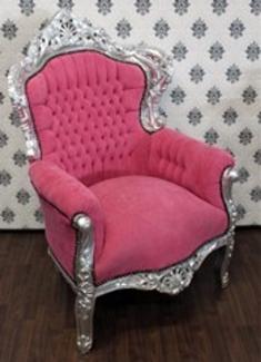 Casa Padrino Barock Sessel King Rosa/Silber