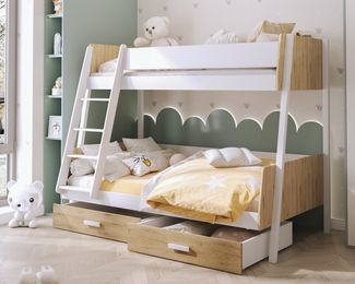 Deine Möbel 24 Etagenbett Etagenbett Kinderbett MATTHIAS für 2 Kinder mit Treppe (inkl. Lattenrost, für 2 Kinder, 90x200+120x200, optionale Matratzen), Stockbett aus Laminatplate und Kiefernholz