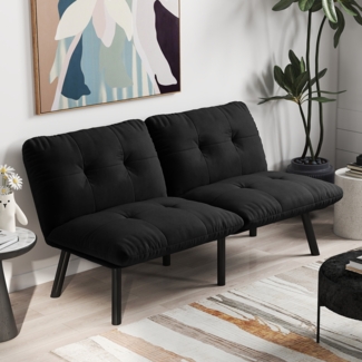 Sofa-Bett, 2-Sitzer Futon-Couch mit Schlaffunktion platzsparend, Stoff, Schwarz