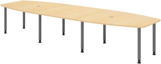 bümö Konferenztisch oval 400x130 cm großer Besprechungstisch in Ahorn, Besprechungstisch mit Gestell in graphit, Meetingtisch für 14 Personen, XXL-Tisch für Besprechungsraum & Meeting, KT40C-3-G